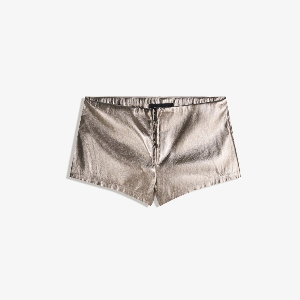 Bershka Metallic leather effect shorts in silver